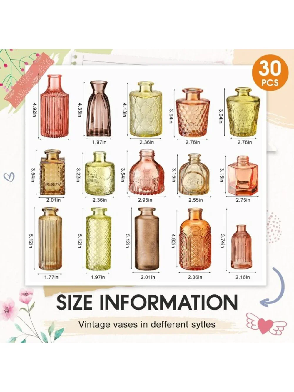 30 Pcs Colorful Glass Bud Vases Set - Orange & Yellow Centerpieces for Home